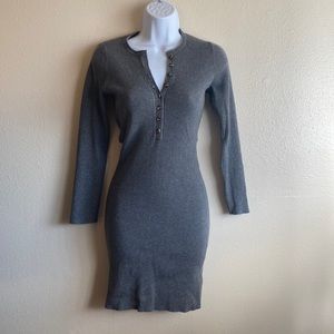 Astr Ribbed Long-Sleeve Midi Dress in Gray